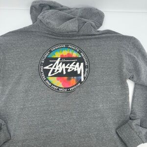 Stussy Hoodie Men Medium Gray Jah Irie Reggae Beach Pullover Light Fleece Surf